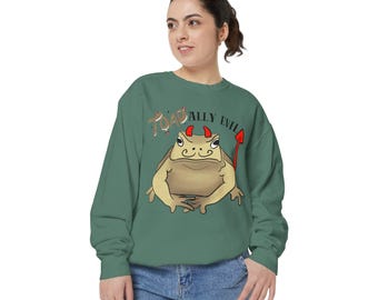 Toadally Evil Devil Frog Illustration Sweatshirt | Mischievous Toad Graphic Apparel