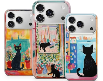Henry Matisse Black Cat Phone Case Abstract Oil Painting for iPhone 17 Air 16e 15 Pro Max 14 13 | Samsung S26 Ultra S25+ | Google Pixel 10