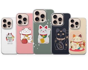 Maneki Neko Phone Case Lucky Cat Japanese Cover for iPhone 17 Air 16e 15 Pro Max 14 13 | Samsung S26 Ultra S25 S24 FE | Google Pixel 10 XL 9