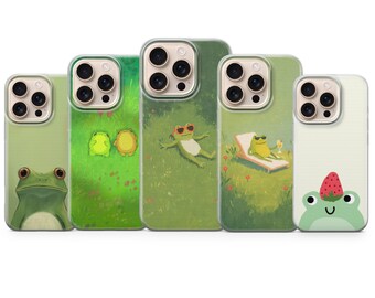 Cute Frog Phone Case Retro Toad Art Cottagecore Cover for iPhone 17 Air 16e 15 Pro Max 14 13 | Samsung S26 Ultra S25+ | Google Pixel 10 XL 9