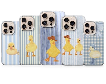 Striped Denim Duck Phone Case Duckling Linen Cover for iPhone 17 Air 16e 15 Pro Max 14 | Samsung S26 Ultra S25+ S24 FE | Google Pixel 10 9A