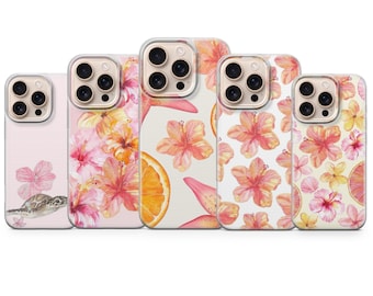 Pink Hibiscus Phone Case Tropical Floral Print Cover for iPhone 17 Air 16e 15 Pro Max 14 | Samsung S26 Ultra S25+ S24 FE | Google Pixel 10 9