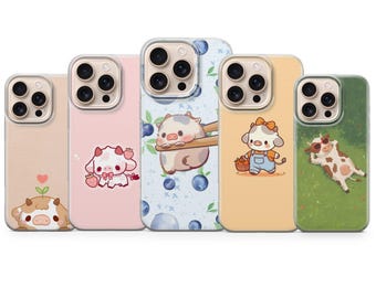 Pastel Cow Phone Case Cute Farm Animal Cover for iPhone 17 Air 16e 15 Pro Max 14 13 | Samsung S26 Ultra S25+ S24 FE | Google Pixel 10 XL 9