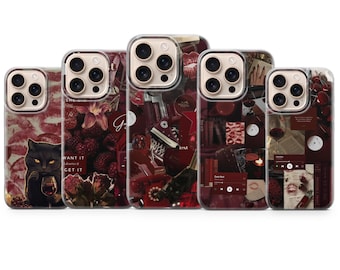 Cherry Red Collage Phone Case Coquette Aesthetic Wine Cat for iPhone 17 Air 16e 15 Pro Max 14 | Samsung S26 Ultra S25+ | Google Pixel 10