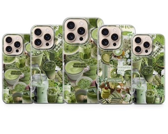 Matcha Latte Phone Case Aesthetic Green Tea Collage for iPhone 17 Air 16e 15 Pro Max 14 13 | Samsung S26 Ultra S25+ | Google Pixel 10