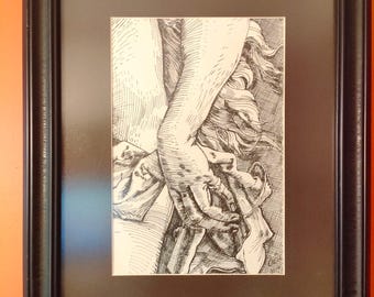 Özlem Özdemir, 28x18 cm, indian ink drawing, hand, signed by artist original