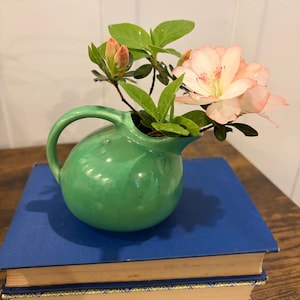 Vintage Green Ball Creamer Pitcher | Mini Ceramic Jug | Cottagecore Kitchen Decor | Mid Century Pottery | Rustic Farmhouse Accent