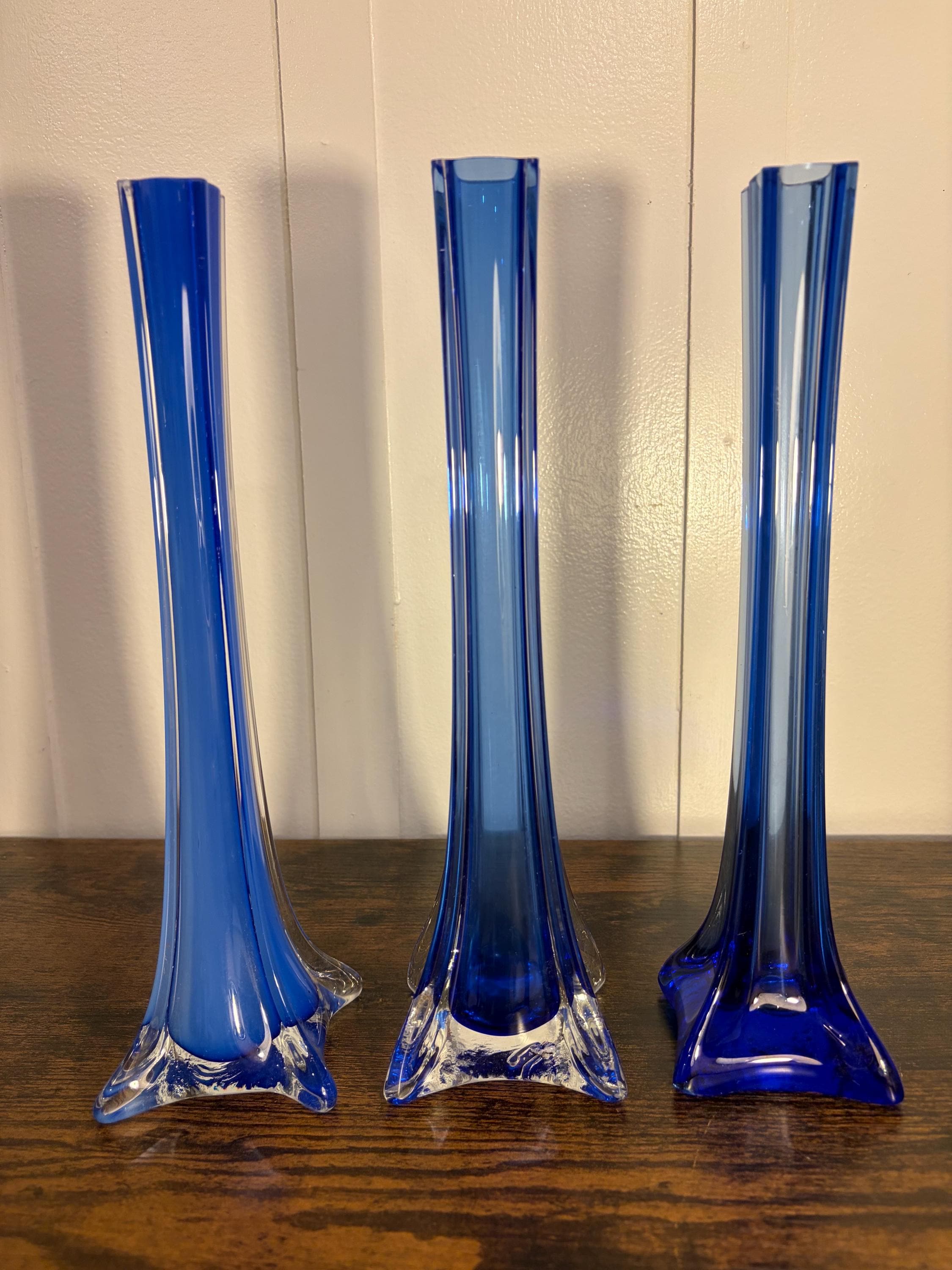 Hand Made Czech Republic ガラス花瓶 ブルー Czech Blue Vase - Etsy