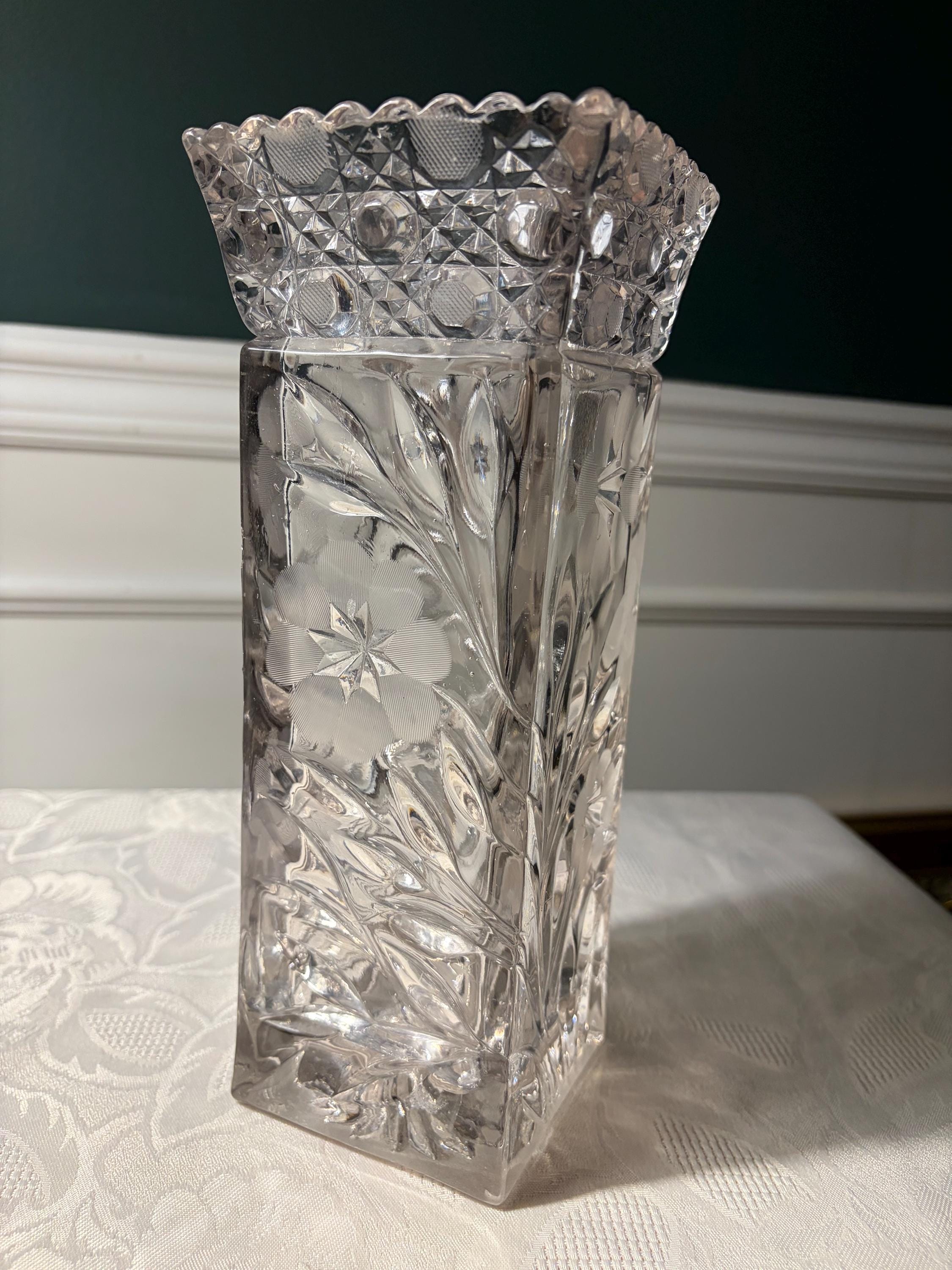Antique Mckee Glass Innovation 410 Vase, 10” Square Pressed and