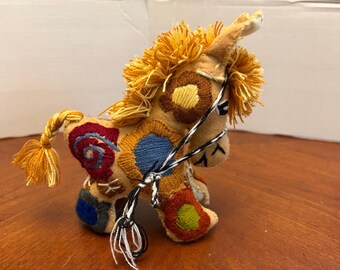 Vintage Mexican Animalito Donkey | Chiapas Felt Folk Art Horse | Hand Embroidered Textile Decor | Boho Colorful Plush