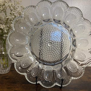 Vintage Clear Hobnail Glass Deviled Egg Plate | 10.5” Scalloped Serving Tray | Mid Century Indiana Glass Centerpiece