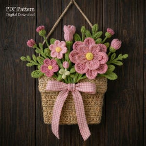 Crochet Flower Basket Wall Hanging Pattern PDF, Crochet Flower Wall Decor, Cute Crochet Pattern, Home Decor Gift, Amigurumi Pattern