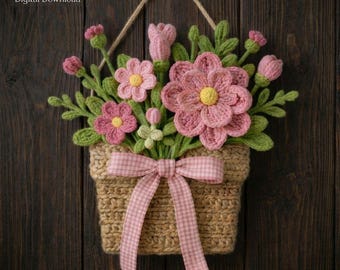 Crochet Flower Basket Pattern PDF for an Amigurumi Wall Hanging, Easy Step by Step DIY with Instant Digital Download, Perfect for Home Decor