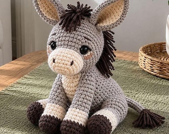Patrón PDF de burro a crochet – Lindo burrito amigurumi con instrucciones detalladas, juguete hecho a mano para niños, descarga digital instantánea