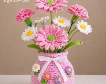 Crochet Flower Pot Pattern PDF, Amigurumi Flower Decor, Daisy Bouquet Crochet, Cute Home Decor Gift for Her, Crochet Gift Pattern