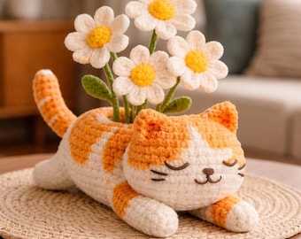 Cat Flower Pot Crochet Pattern PDF for Amigurumi Home Decor, Easy DIY with Instant Digital Download