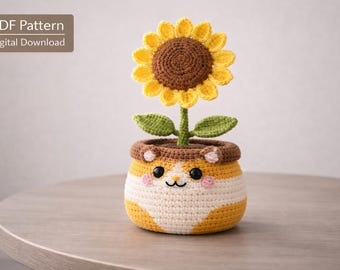 Sunflower Hamster Crochet Pattern PDF, Amigurumi Hamster Flower Pot 30 cm Crochet Sunflower Decor Pattern, Cute Home Decor, Digital Download