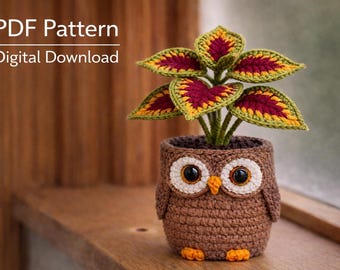 Owl Plant Pot Crochet Pattern PDF – Amigurumi Owl Flower Pot for Kids Room Decor, Cute Gift Idea, Easy DIY, Digital Download