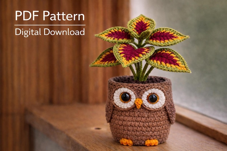 Owl Plant Pot Crochet Pattern PDF – Amigurumi Owl Flower Pot for Kids Room Decor, Cute Gift Idea, Easy DIY, Digital Download image 1