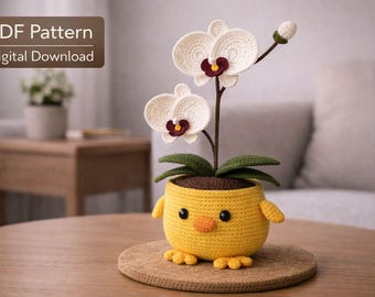 Orchid Crochet Pattern PDF – Cute Amigurumi Chick Flower Pot, Nursery Decor Gift, Beginner Friendly DIY, Digital Download