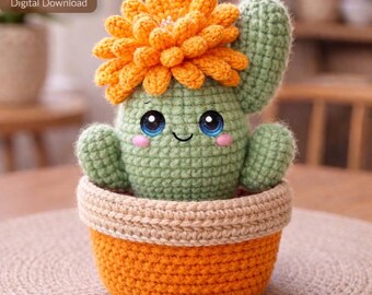 Cactus Crochet Flower Pot Pattern PDF, Amigurumi Plant Decor, Stuffed Flower, Easy Crochet Pattern, Home Decor Gift, Digital Download