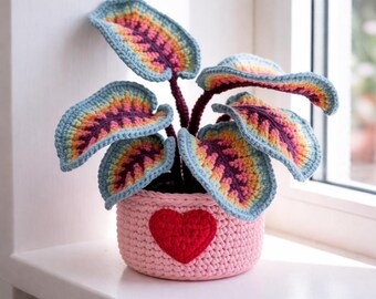 Caladium Crochet Pattern PDF, Exotic Leaf Plant, Amigurumi Flower Pot Decor, Stuffed Flower, Home Decor, Digital Download