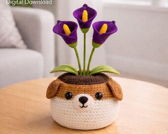 Dog Flower Pot Crochet Pattern PDF, Anthurium Amigurumi Dog Planter, 30 cm Crochet Flower Pot Decor, Cute Puppy Home Decor, Gift for Her