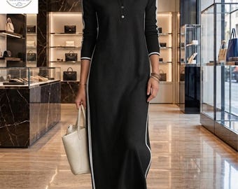 Maxi Dress Long Sleeve Cotton Blend Casual Modest Button Collar