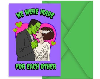 made of reach other, funny halloween love card, monsters, green monster bride, horror, spooky season, gift for her/him gift for girlfriend