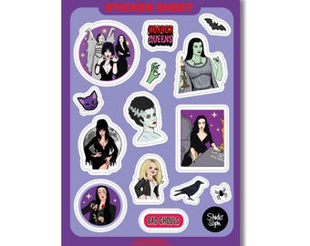 horror queens sticker sheet, horror stickers, halloween queens, scream queen, spooky season, halloween, funny, ghouls
