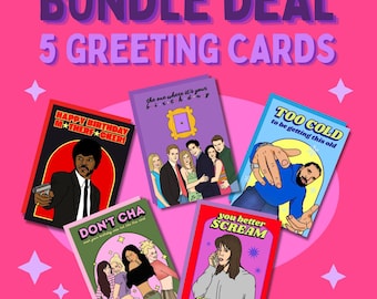 BUNDLE DEAL: 5 greeting cards, birthday card, funny cards, christmas, valentines day, A6 greeting card