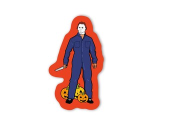 creepin it real, michael myers, halloween, ghost, spooky season, sticker, retro stickers, 90s, shiny PVC vinyl, horror movie, pop culture