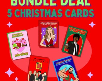 BUNDLE DEAL: 5 christmas greeting cards, birthday card, funny cards, christmas, valentines day, A6 greeting card