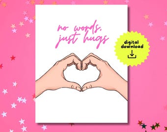 no words just hugs, support card, sympathy card, thinking of you, comfort, grief, loss, encouragement card, tough time gift, anxiety support