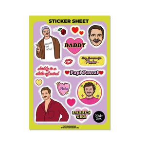 papi pedro sticker sheet, pop star, funny stickers. daddy, cute, fun, girly, for her, gift for her