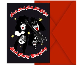 Rock & Roll All Night Birthday Card | Glam Rock Inspired Greeting Card | Classic Rock Birthday Gift | Music Lover Card