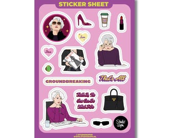 fashion icon queen sticker sheet, funny stickers, that's all, groundbreaking, devil wears, fashion magazine, gift for her/girlfriend/bestie