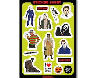 slasher kings horror sticker sheet, horror sticker, slasher movies, spooky season, halloween, funny, scary, boogeyman