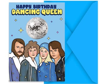 happy birthday dancing queen, card, happy birthday card for friends family colleagues, 80s, 70s, gift for mom dad