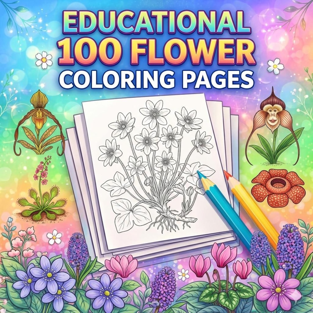 100 Flower Coloring Pages Printable – Educational Botanical Coloring ...