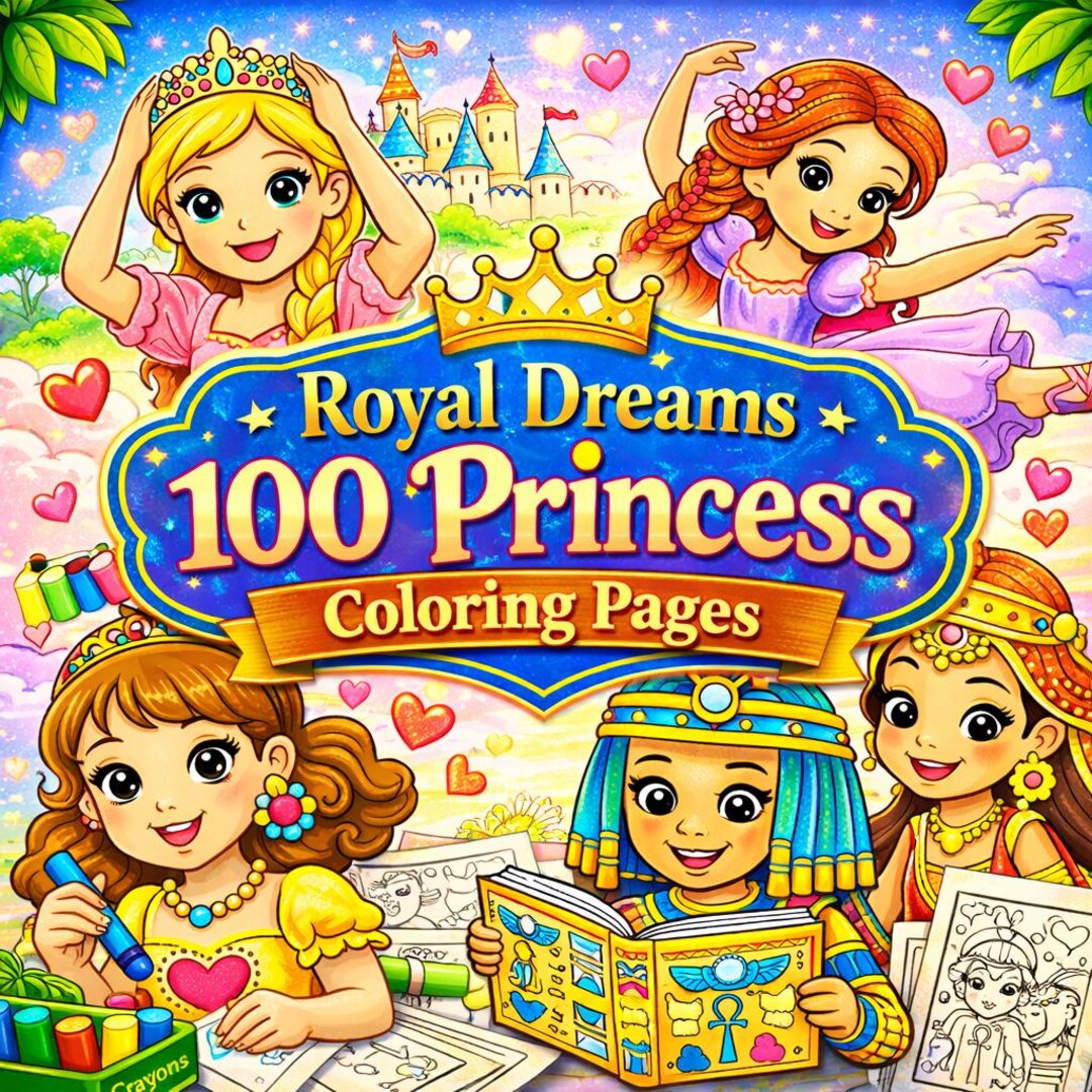 100 Princess Coloring Pages – Royal Dreams Bundle (digital Download) - Etsy