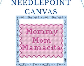 Handgeschilderd borduurdoek – mama en moeder Mamacita – roze borduurpunt – Moederdagcadeau – borduurnaald voor beginners – 14 mesh canvas