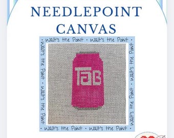 Tab Pink Soda Needlepoint-canvas, preppy blikjeontwerp, handgeschilderde borduurnaald, drankje canvas, 14 mesh of 18 mesh