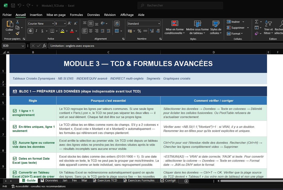 Formation Excel TCD Tableau Croisé Dynamique | Fonctions Indirect Nb.si ...