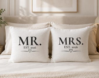 Hochzeitsgeschenk für Brautpaar | Personalisiertes Mr & Mrs Kissen Set mit Hochzeitsjahr | Kissen für Ehepaar