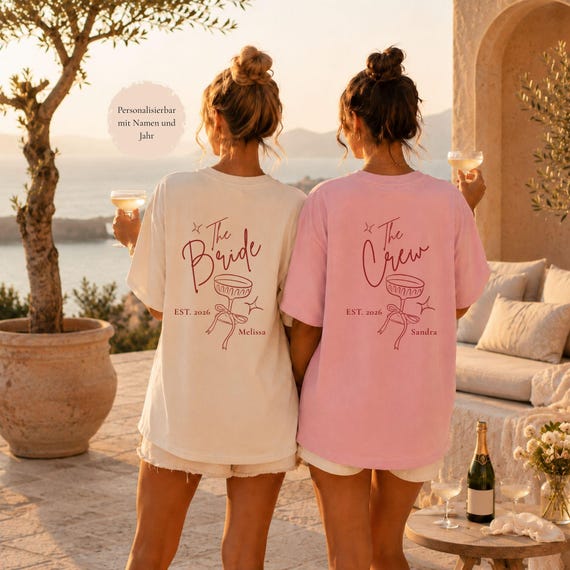 JGA T-Shirt personalisiert, Junggesellinnenabschied Shirt für Braut & Crew, Bachelorette Outfit, Team Bride Shirt, Gruppen Outfit