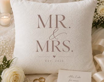 Hochzeitsgeschenk personalisiert – Kissen Mr & Mrs mit Jahr – Geschenk zur Hochzeit für Brautpaar – personalisiertes Hochzeitskissen