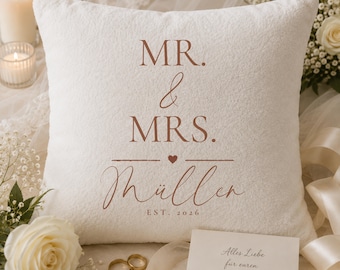Personalisiertes Kissen Hochzeit mit Familienname | Hochzeitsgeschenk Ehepaar | Geschenk zur Hochzeit | Mr & Mrs Kissen