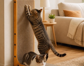 Tiragraffi moderno a forma di L / Mobile da interno in legno, tavola resistente, regalo per i proprietari di animali domestici