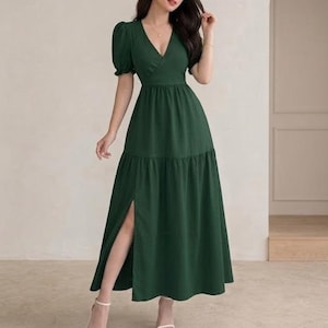 sachin and babi light blue dress Puff Sleeve Midi Dress Slit